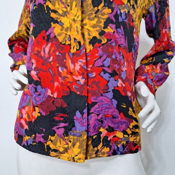 Carlisle Rare 90’s Vintage Multicolor 100% Silk Floral Cottagecore Blouse Size M - Picture 3 of 15